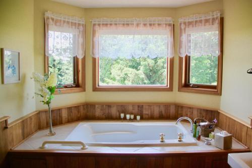 斯特拉福德乡村风情住宿加早餐旅馆的带浴缸的浴室和2个窗户