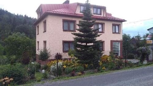 乌伊索维Pokoje Gościnne的街道前有树的房子