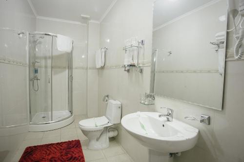 雅西国会大厦酒店的白色的浴室设有卫生间和水槽。