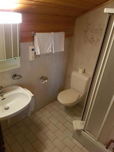 阿加恩中央酒店的浴室配有白色卫生间和盥洗盆。