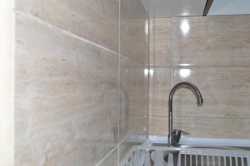 索科矿泉村Apartman Linera的带淋浴、水槽和水龙头的浴室