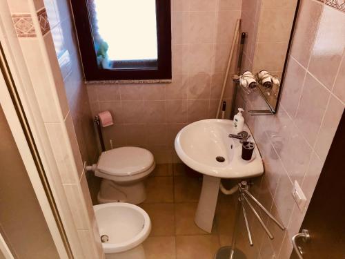 西尼斯科拉appartamento vacanze Sardegna的一间带水槽和卫生间的小浴室