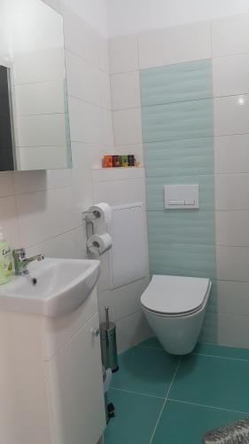 米科瓦伊基Apartament ULA的浴室配有白色卫生间和盥洗盆。