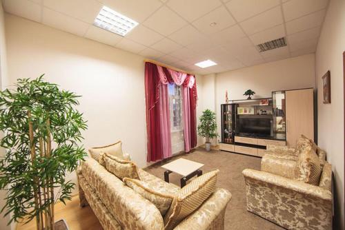 苏尔古特奥里昂旅馆的带沙发和盆栽植物的客厅