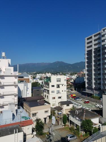 秦野市Business Hotel Takanoya的城市空中景观和建筑