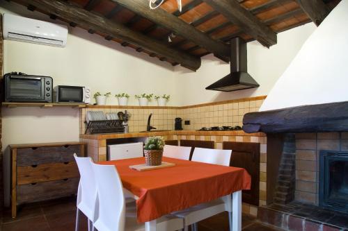 巴利-略夫雷加Mas Tomas的厨房配有桌子和壁炉