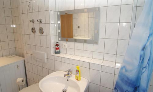 拜罗伊特Ferienwohnung Wagner Bayreuth的白色的浴室设有水槽和镜子