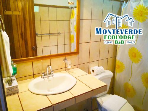 蒙泰韦尔德哥斯达黎加Monteverde Ecolodge的一间带水槽、卫生间和镜子的浴室