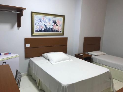 乌贝兰迪亚Hotel Itamarati的一间设有两张床的客房,墙上挂着一幅画