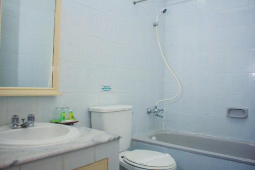 GresikSapta Nawa Resort 1 Gresik的浴室配有卫生间、盥洗盆和淋浴。