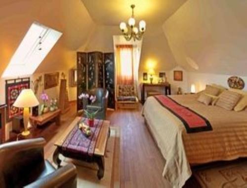 拉波勒城堡别墅酒店的一间大卧室,配有一张床和一张沙发