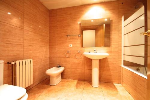兰索尔Pont de Toneta 3,4 Ransol, Zona Grandvalira的一间带水槽、卫生间和镜子的浴室