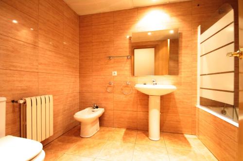 兰索尔Pont de Toneta 3,5 Ransol, Zona Grandvalira的一间带水槽、卫生间和镜子的浴室