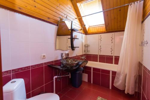 迪达Gostynnyi dim Zatyshok的浴室配有卫生间、盥洗盆和浴缸。
