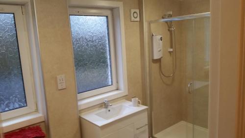 博内斯Newtown Apartments的一间带水槽和淋浴的浴室