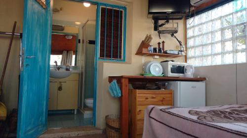 米茨佩·拉蒙Desert Peace的一间卧室配有床、水槽和微波炉