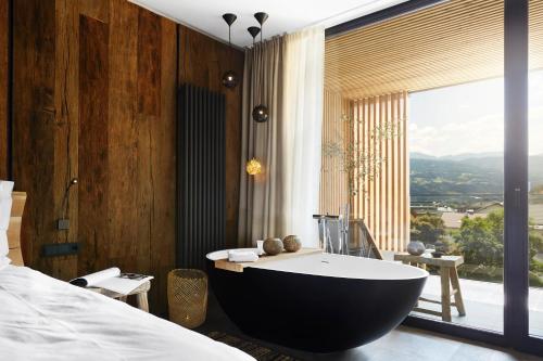 布列瑟农洛文诺夫酒店的一间带浴缸、一张床和窗户的卧室
