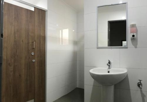珀斯海伊街旅行者旅舍的一间带水槽和镜子的浴室