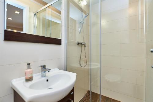 卢布林Carmelito的一间带水槽和淋浴的浴室