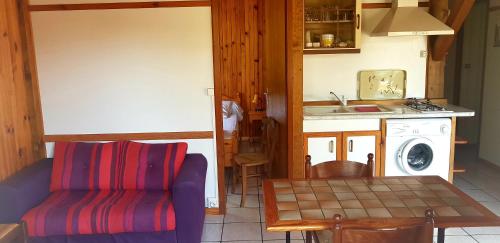 波讷地区圣朱利安Chalet Saint Julien en Born的一间配有沙发和桌子的厨房