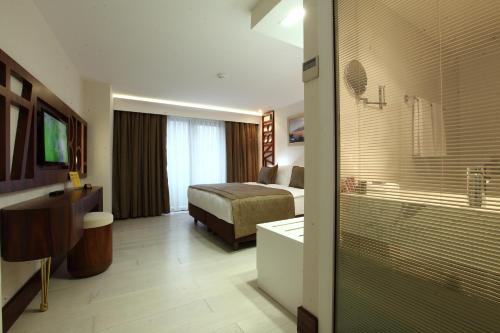伊斯坦布尔伊斯坦布尔胜利酒店及水疗中心的一间酒店客房 - 带一张床和一间浴室