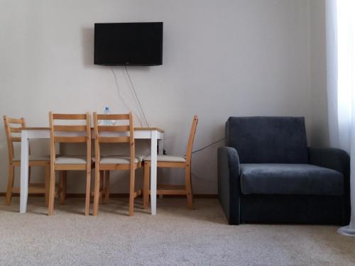 哈伊努夫卡Apartament的客厅配有桌子、椅子和电视