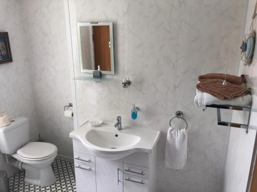 拉恩The Harbour Inn B&B Larne的白色的浴室设有水槽和卫生间。