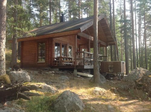 TalkkunaKesämökki RUOKOLAHTI的树林中的小木屋