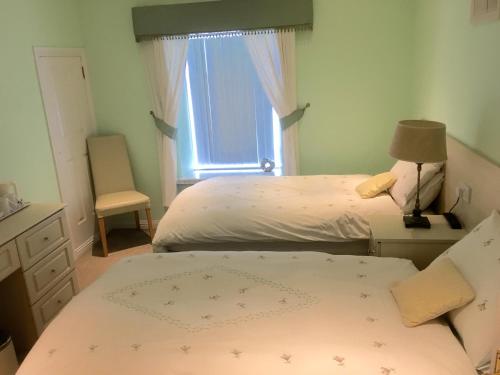 艾尔德里谢利住宿加早餐旅馆的一间卧室设有两张床和窗户。