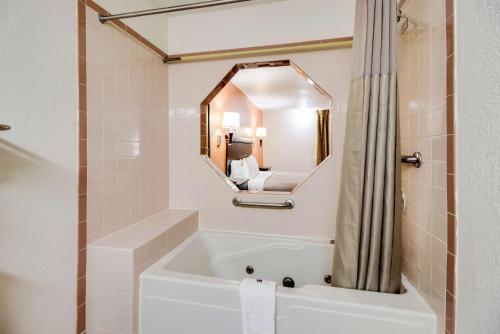 马里恩马里昂机场旅馆&套房酒店的带浴缸和镜子的浴室