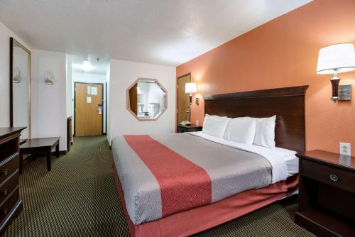 马里恩马里昂机场旅馆&套房酒店的配有一张大床和镜子的酒店客房