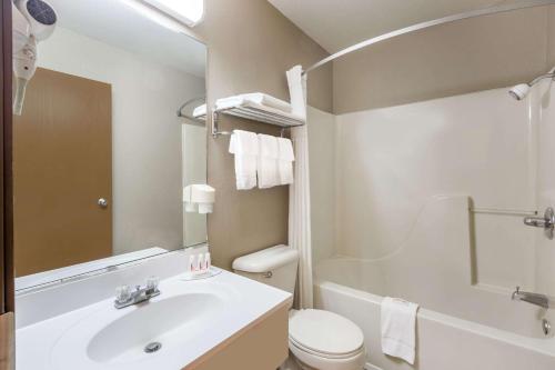 琼斯伯勒琼斯伯勒速8酒店的一间带水槽、卫生间和淋浴的浴室