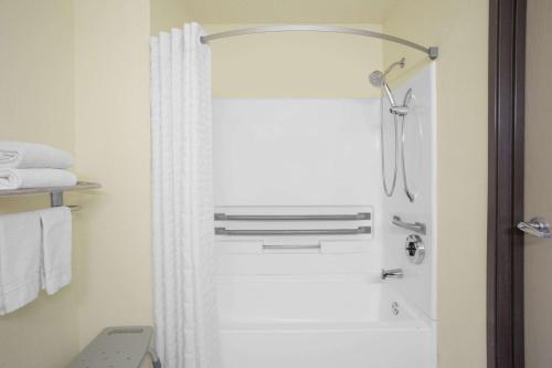 刘易斯堡速8刘易斯堡酒店的带淋浴和浴帘的浴室