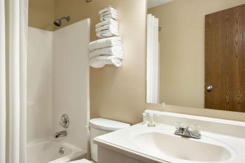 卡本代尔卡本代尔速8酒店的一间带水槽、卫生间和镜子的浴室