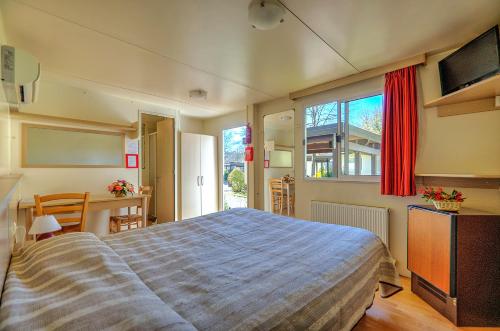 罗马弗莱米尼欧田园小屋花园酒店的一间卧室配有一张大床和电视