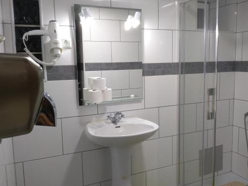 赞布热拉-杜马尔Hostel Nature的一间带水槽和镜子的浴室