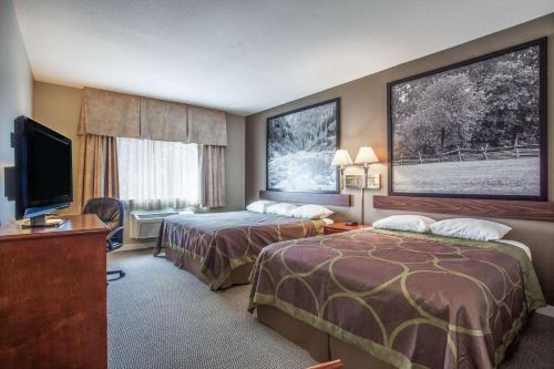 阿伯茨福德阿伯茨福德速8酒店的酒店客房设有两张床和一台平面电视。