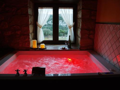 莫雷拉丰特德恩托雷斯索落成人乡村民宿的室内装满红色液体的红色浴缸