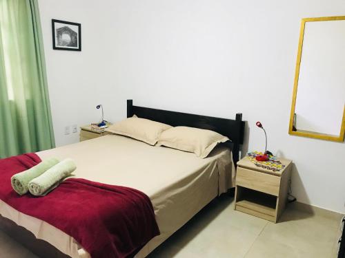 伦索伊斯Apartamento em Lencois - Bahia No 106的一间卧室配有一张带红色毯子的大床