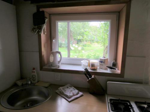 IecavaPeters House的厨房设有水槽和窗户。