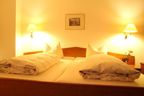 多瑙斯陶夫Hotel "Die Kupferpfanne"的一间卧室配有带2个枕头的床