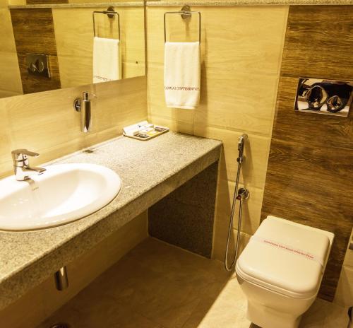 因帕尔三爱大陆精品酒店的一间带水槽和卫生间的浴室
