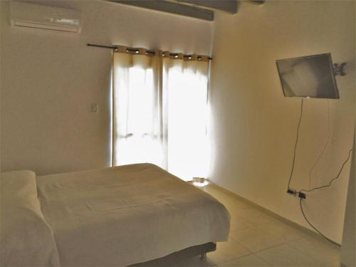 圣胡安Departamento Andino del Sol的一间卧室配有一张床、一台电视和一个窗口