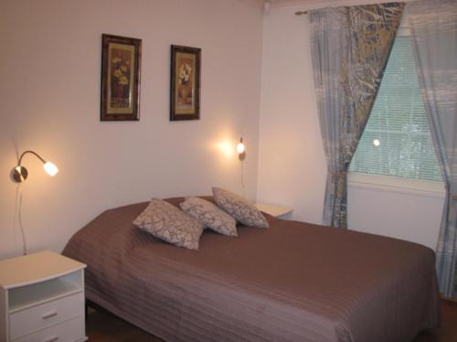Hankamäki考塔罗旅行别墅罗塔拉匹旅馆的一间卧室配有带两个枕头的床和窗户
