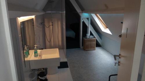 伊普尔Résidence Surmont的一间带水槽和淋浴的浴室