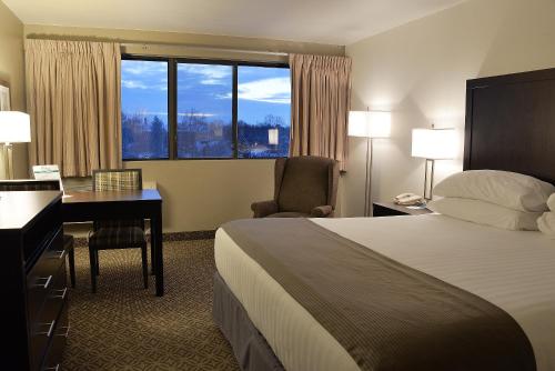 比林斯里维萨吉比林斯酒店的配有一张床、一张书桌和一扇窗户的酒店客房