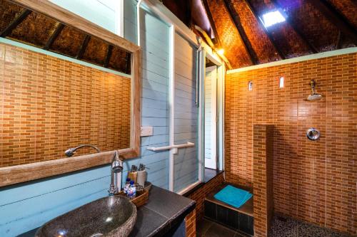 蓝梦岛桑兰邦吉海滩小屋酒店的一间带水槽和淋浴的浴室