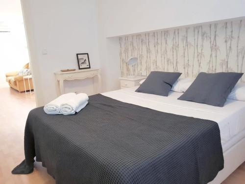 瓦伦西亚FLORIT FLATS - The Jardines del Turia Apartment的一间卧室配有一张大床和黑色毯子