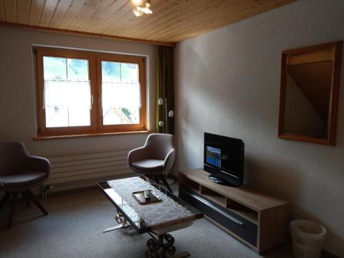 Alt Sankt Johann斯卡弗利旅馆的客厅配有电视和2把椅子
