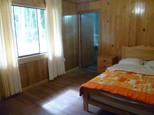 奥克萨潘帕HOSPEDAJE CAMPOS ELÌSEOS的一间卧室设有一张床和一个大窗户